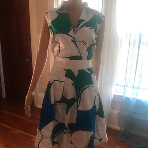 Green, blue and white dress. Button down dress